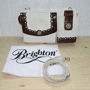 BRIGHTON Enchanted Off White/Cream and Brown Leather Crossbody Bag w Dust Bag